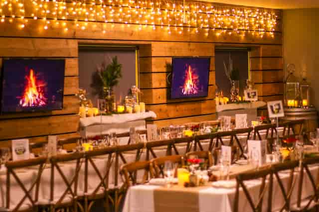 Clubhouse at The Nest: rustic event space with elegant tables for gatherings and celebrations.