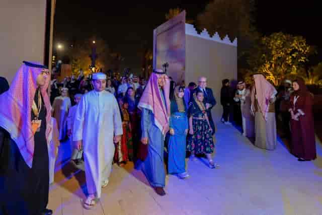 Elegant gathering at Bujairi Terrace, Diriyah - cultural event with traditional attire.