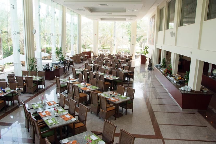 Spacious dining area in Al Nahda Resort & Spa for events and functions.