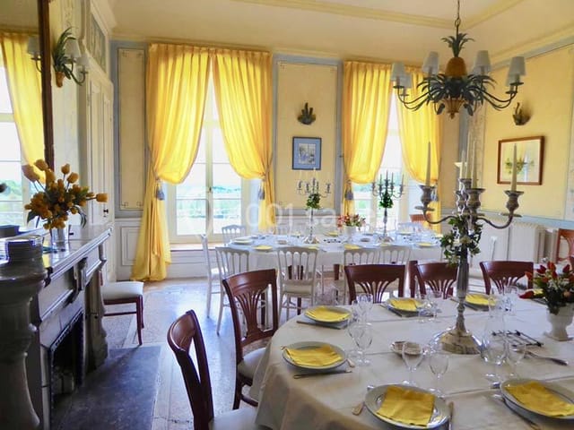 Elegant reception hall at Château des Gaudras, perfect for weddings and corporate events.