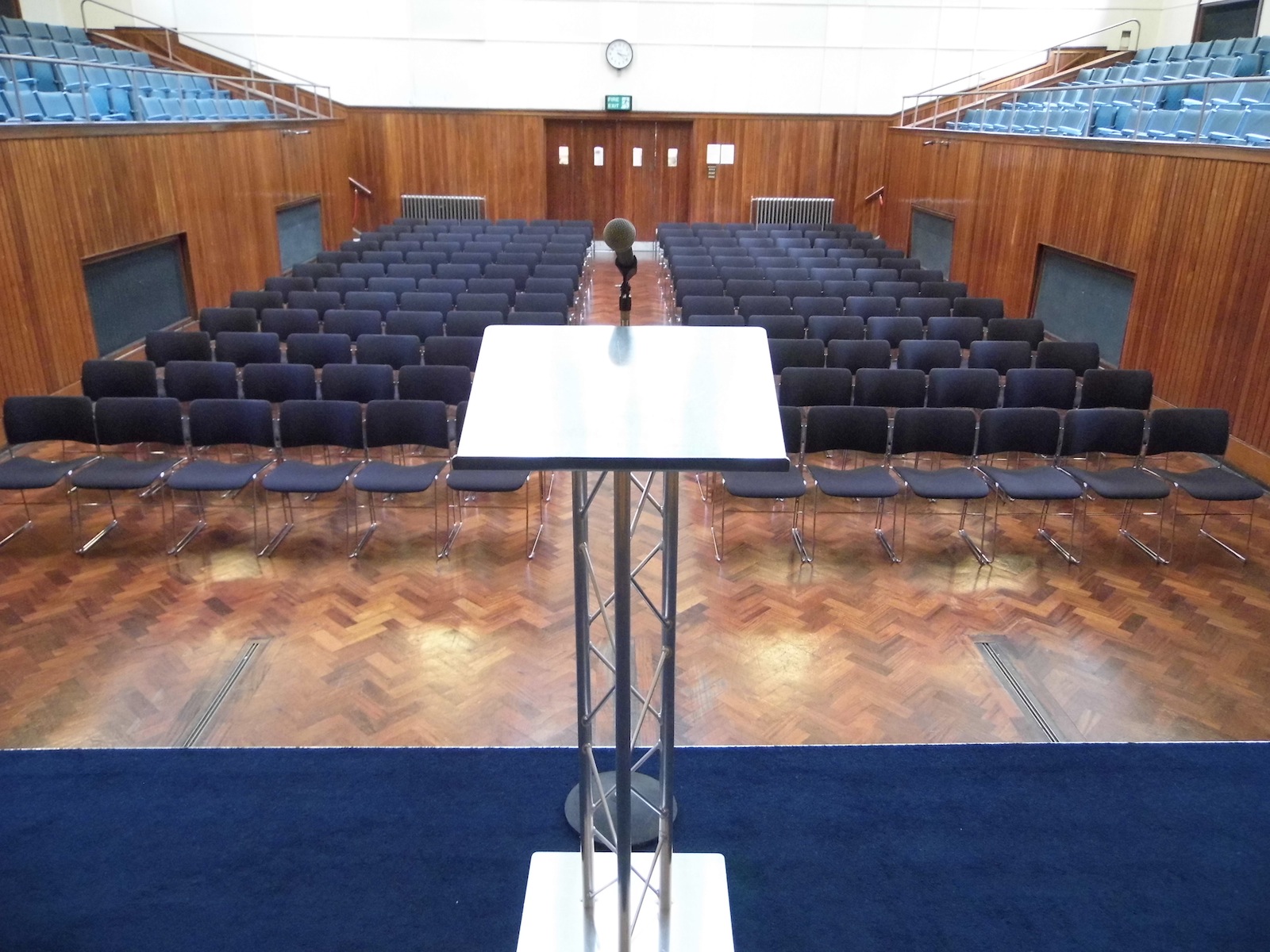 Main Hall in Friends' Meeting House, organized event space for presentations and conferences.