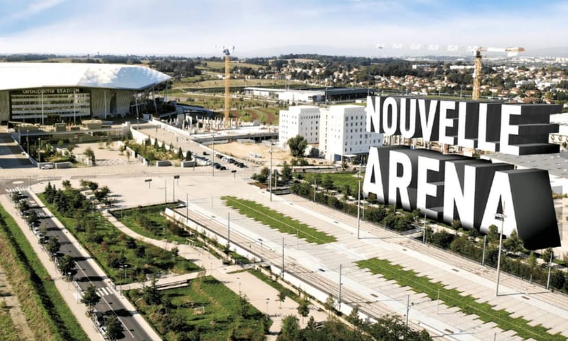 "Groupama Stadium: modern venue for events, featuring striking architecture in OL Vallée."