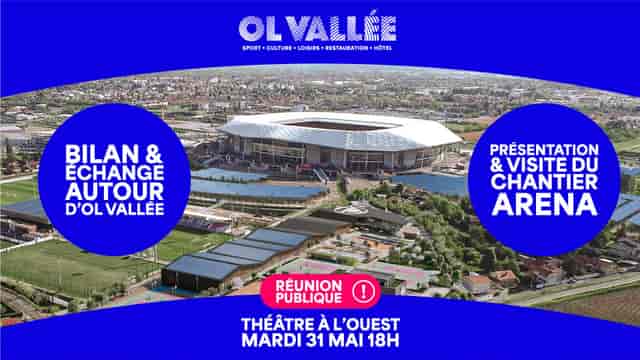 Aerial view of LDLC Arena for OL Vallée project public meeting event.