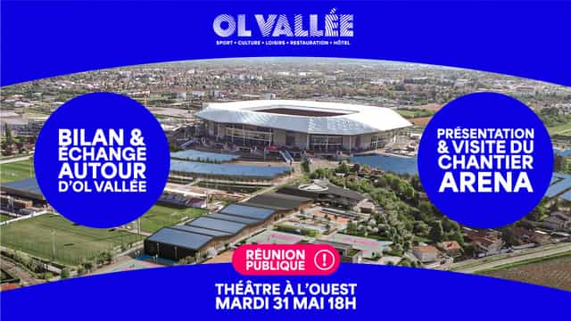 Aerial view of LDLC Arena for OL Vallée project public meeting event.