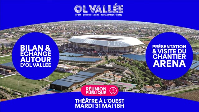 Aerial view of LDLC Arena for OL Vallée project public meeting event.