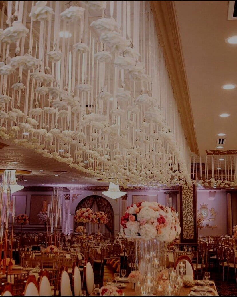 Elegant Bellagio Banquet Hall reception with floral decor, perfect for weddings or events.