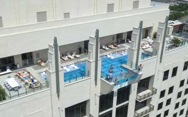 Stunning rooftop pool at Market Square Tower's Grand Ballroom for events and gatherings.