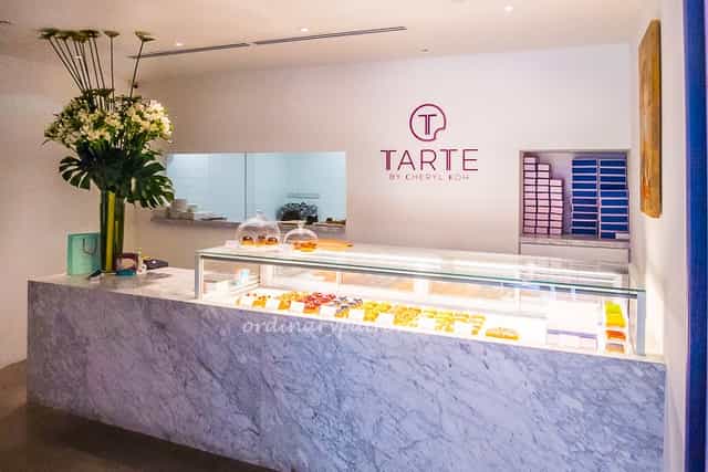 Stylish dessert display on marble countertop at Tarte for elegant receptions and gatherings.