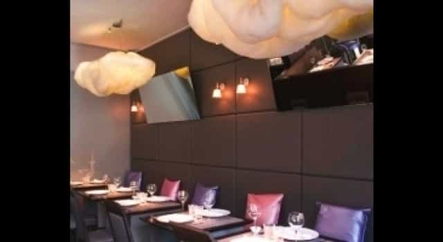 Stylish restaurant with cloud lighting, ideal for intimate meetings and events