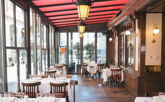 Sophisticated restaurant interior with warm ambiance, ideal for corporate events and intimate dining.