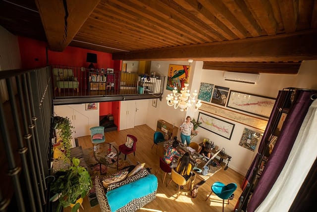 Tasting Room at Clos du Vieux-Lyon, vibrant space for workshops and intimate gatherings.