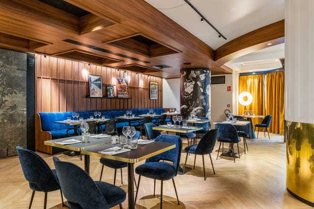 Modern Le Garage Restaurant with warm wood accents, ideal for intimate gatherings and corporate events.