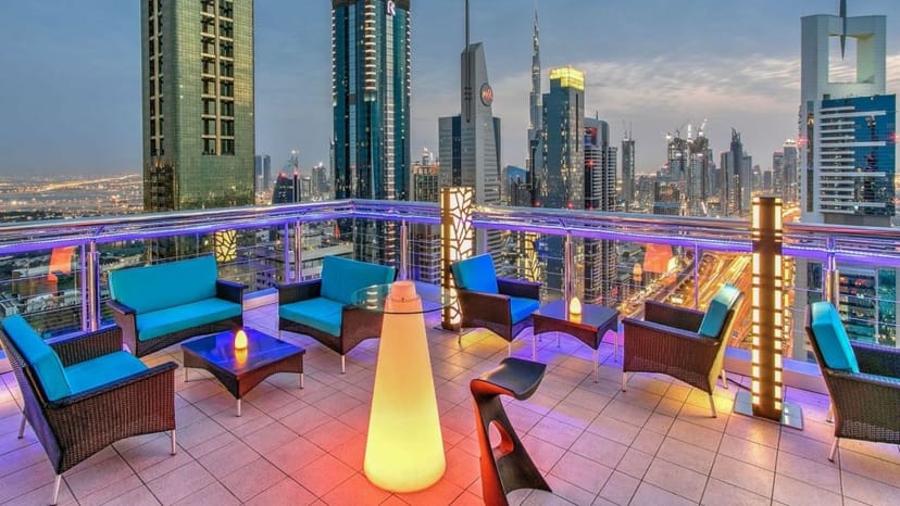 Rooftop terrace at Level 43 Sky Lounge, stylish venue for cocktail receptions and networking.