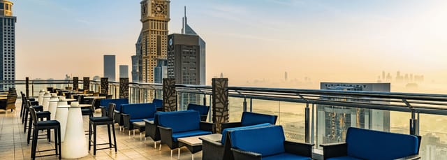 Stylish Level 43 Sky Lounge rooftop with skyline views, ideal for networking events.