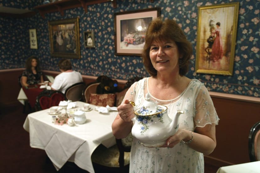 Charming tea salon with floral decor, perfect for intimate gatherings and events.