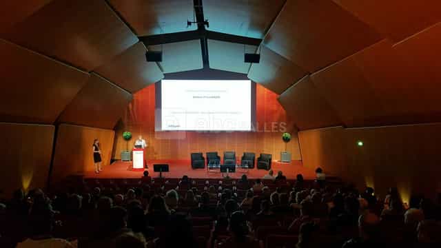Lecture hall at Centre de Congrès de Lyon with speaker, engaged audience, conference setup.