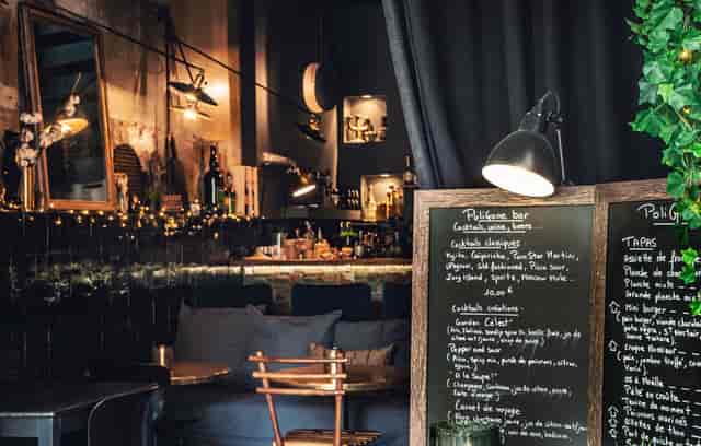 Stylish Poligone Bar restaurant with cozy seating for small events and meetings.