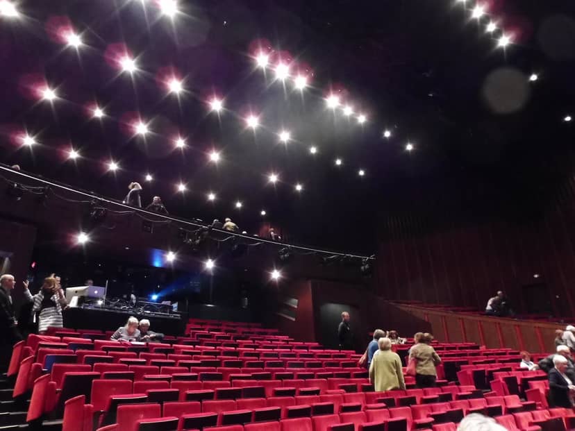 Grande salle at Maison de la Danse featuring red seating, perfect for performances and networking.