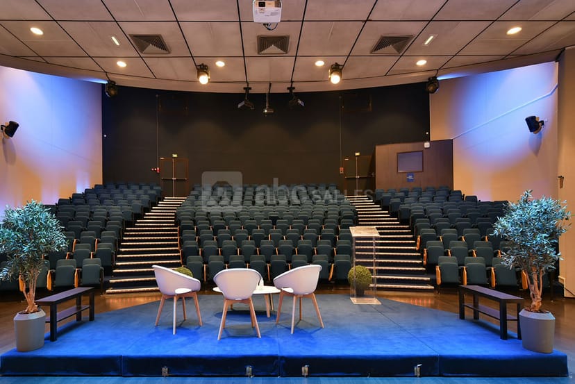 Modern auditorium in Salle Cers, ideal for conferences and panel discussions.