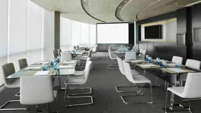 Modern seminar room in Jumeirah Emirates Towers, ideal for corporate events and workshops.