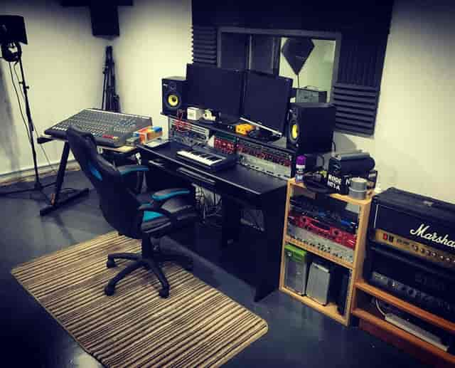 Modern recording studio with professional equipment for audio events and soundtracks.