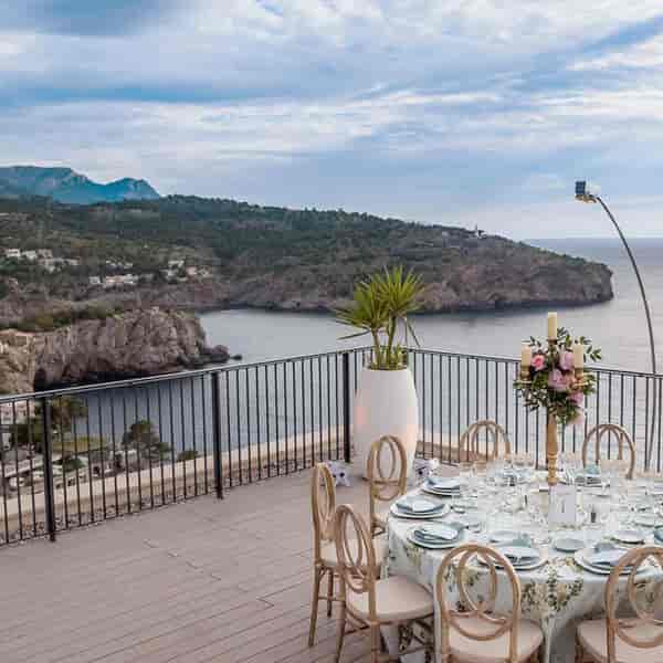 Elegant table setup at Jumeirah Tramuntana Terrace, perfect for weddings and retreats.