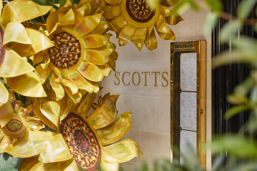 Vibrant entrance with sunflowers at Scott’s, VIA Riyadh for events and celebrations.