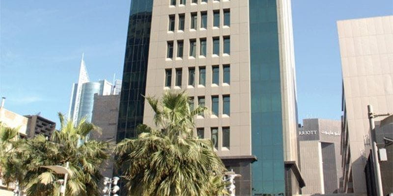 Modern Alsahab corporate office building with greenery, perfect for events and meetings.
