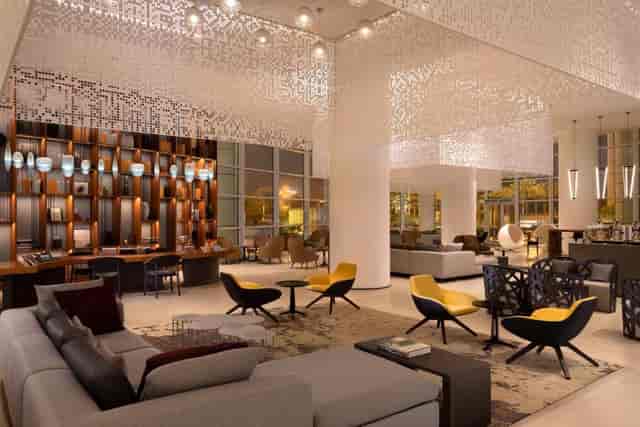 Modern lobby in Le Meridien Riyadh, perfect for casual meetings and networking events.