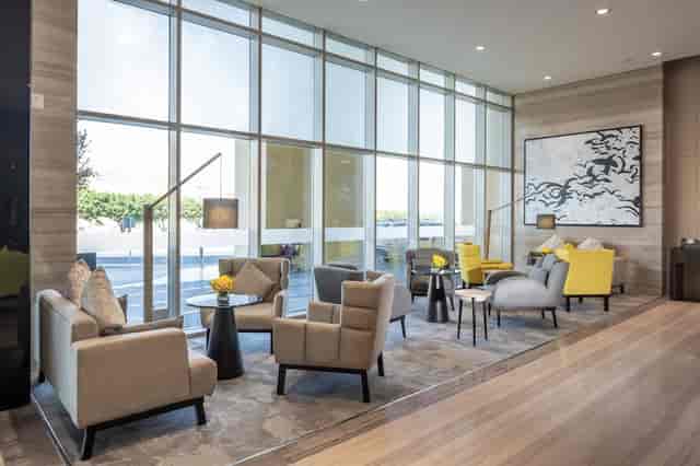 Modern shared lounge in Citadines Abha, ideal for networking and casual meetings.