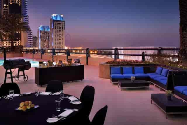 Upscale outdoor venue at Dubai Marriott for cocktail receptions or intimate dinners.