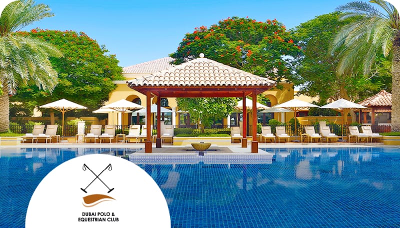 Pool Lawn at Dubai Polo Club: elegant poolside venue for upscale events and gatherings.