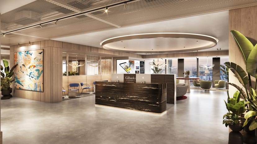 Modern office reception area in Gilbanks Manchester, ideal for events and client meetings.
