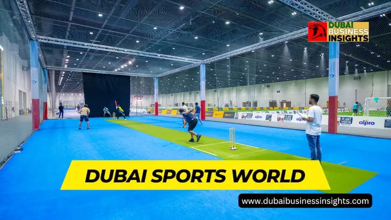 Cricket field at Dubai Sports World, ideal for team-building and sports expos.