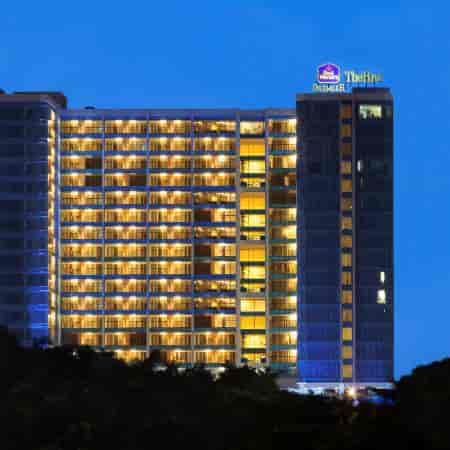 Illuminated exterior of Best Western Premier The Hive, ideal for conferences and events.