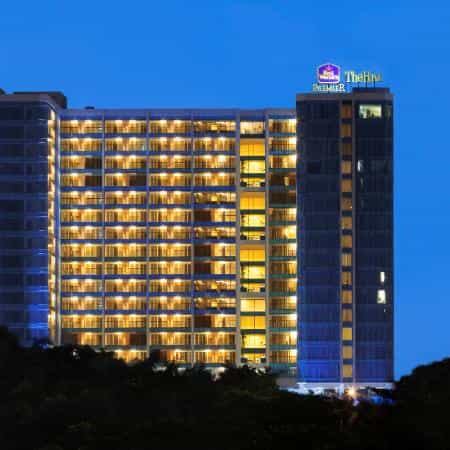 Illuminated exterior of Best Western Premier The Hive, ideal for conferences and events.