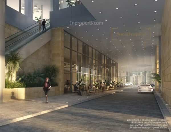 Modern retail podium in Capital Place lobby, ideal for networking events and conferences.