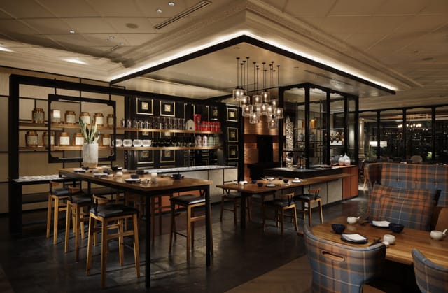 Sophisticated restaurant event space with modern decor for intimate meetings and dinners.