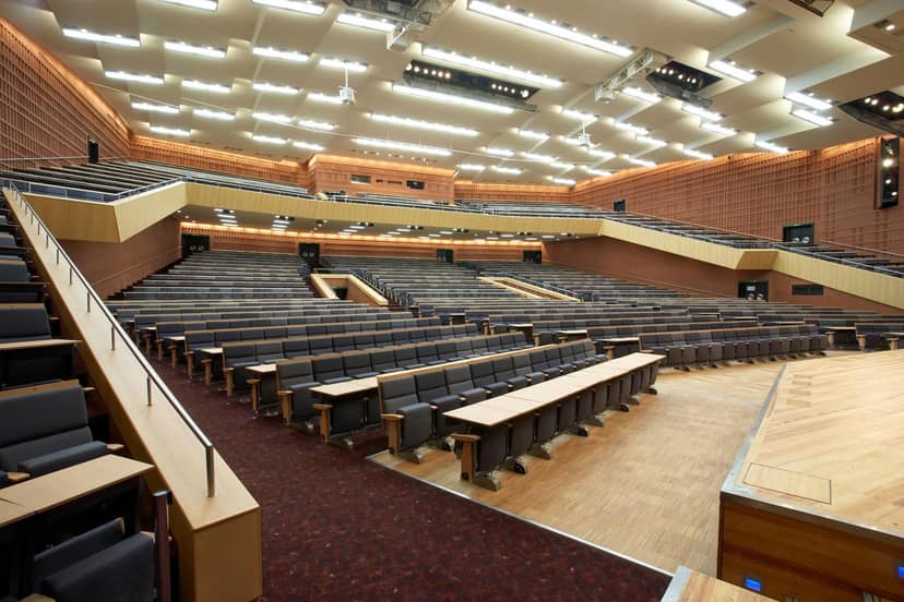 Spacious conference hall at CCH Hamburg, featuring tiered seating for events and presentations.