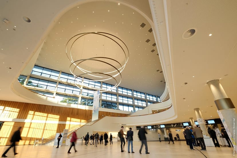 Hamburg convention center lobby, modern event space
