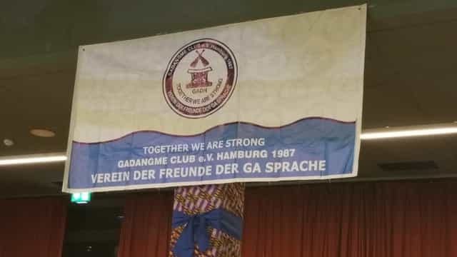 Schulaula banner for Gadangme Club, celebrating culture and community engagement in Hamburg
