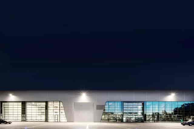 Modern venue with glass windows at ZAL Center, ideal for corporate events and conferences.