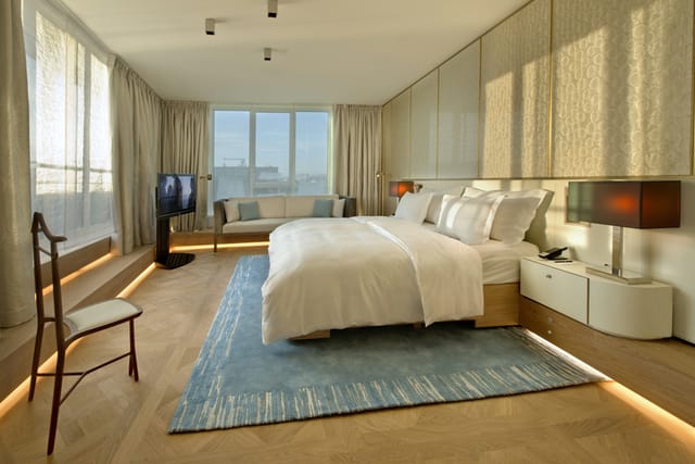 Luxurious Ritz-Carlton Wolfsburg suite, ideal for VIP meetings and events.