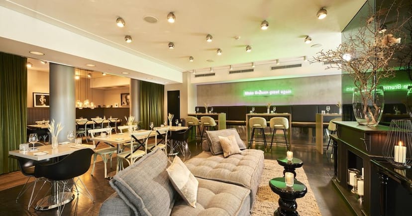 Top of ÜberFluss venue with modern decor for intimate corporate events and gatherings.