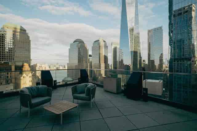 Rooftop terrace at The Cloud One Hotels with city skyline, perfect for cocktail receptions.