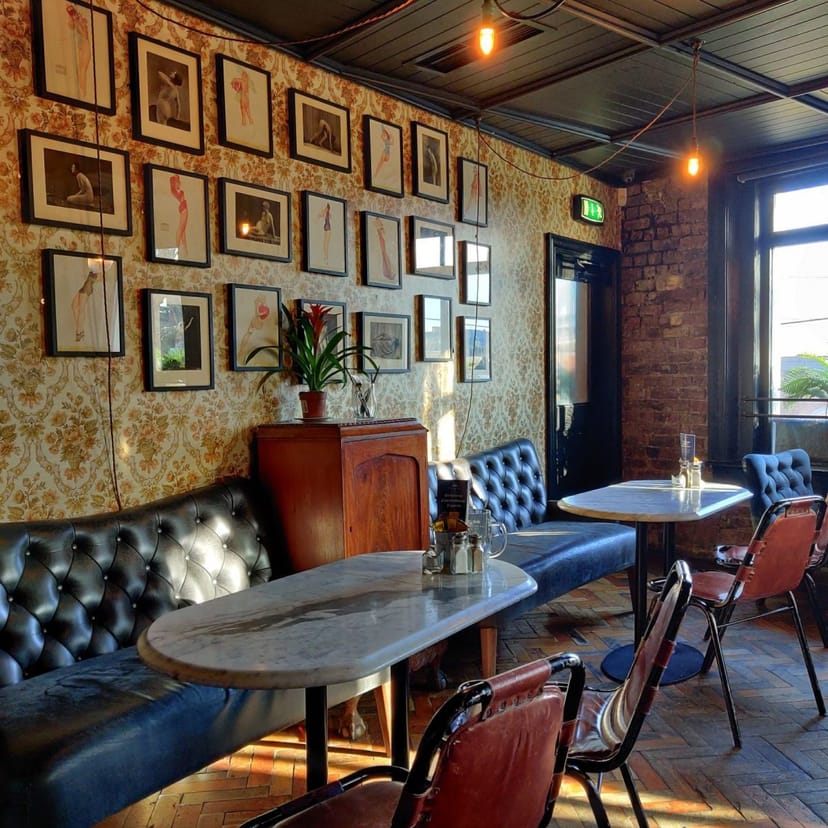 River Room vintage party venue, brick decor