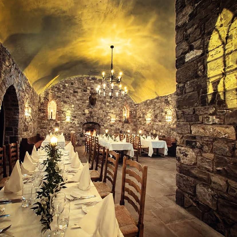 Medieval Hall at Barberstown Castle: rustic dining space for intimate gatherings and events.