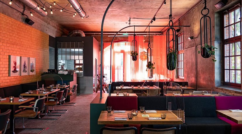Stylish Bullerei restaurant with cozy seating, ideal for events and gatherings.