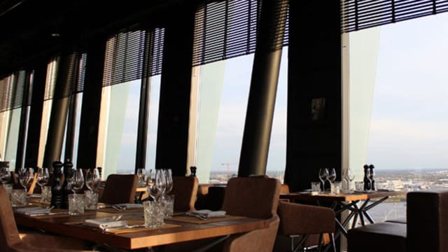 Modern private dining, panoramic view, executive dinner, upscale reception