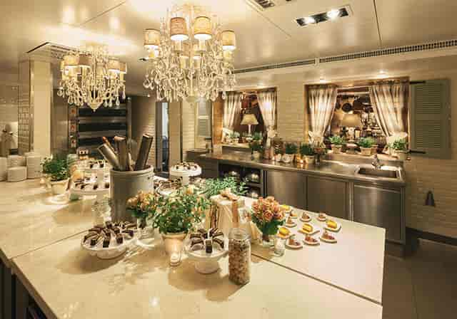 Elegant buffet setup at Schlachterei & Patisserie, perfect for upscale weddings and events.